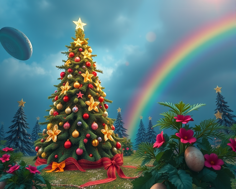 christmas tree, rainbow, flower, potato